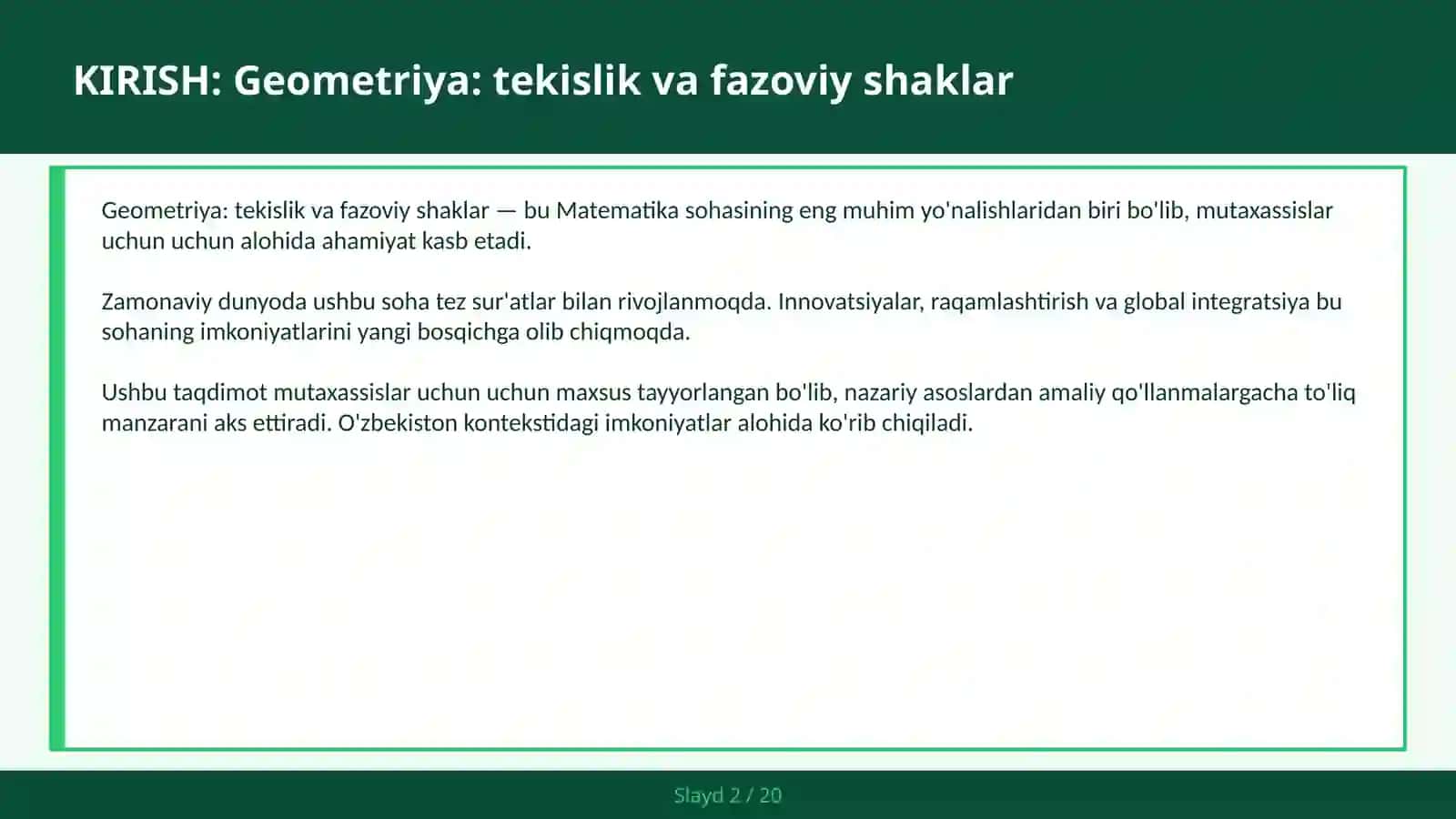 Geometriya: Tekislik va Fazoviy Shaklar 2