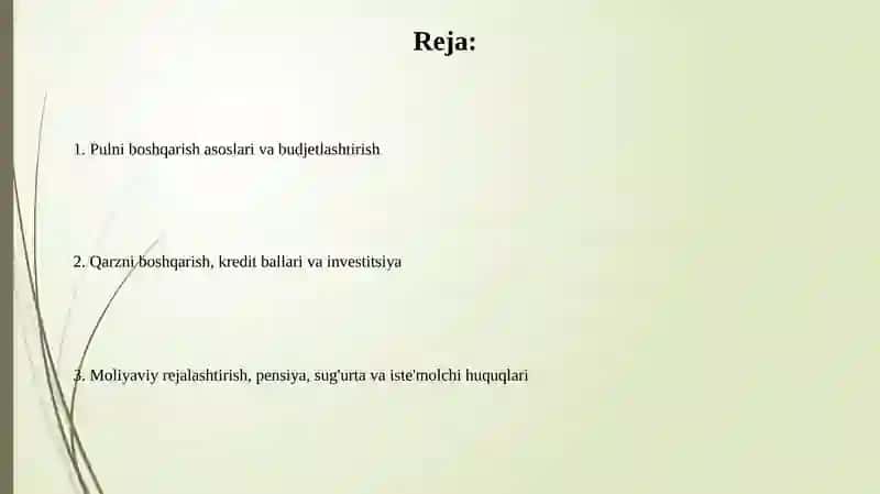 Pulni boshqarish asoslari va budjetlashtirish 2