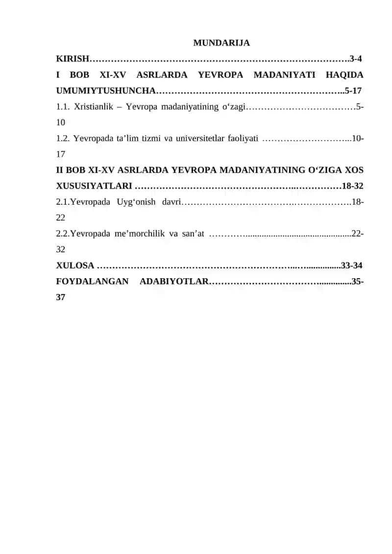 O‘rta asrlarda Yevropa madaniyat kurs ishi 2