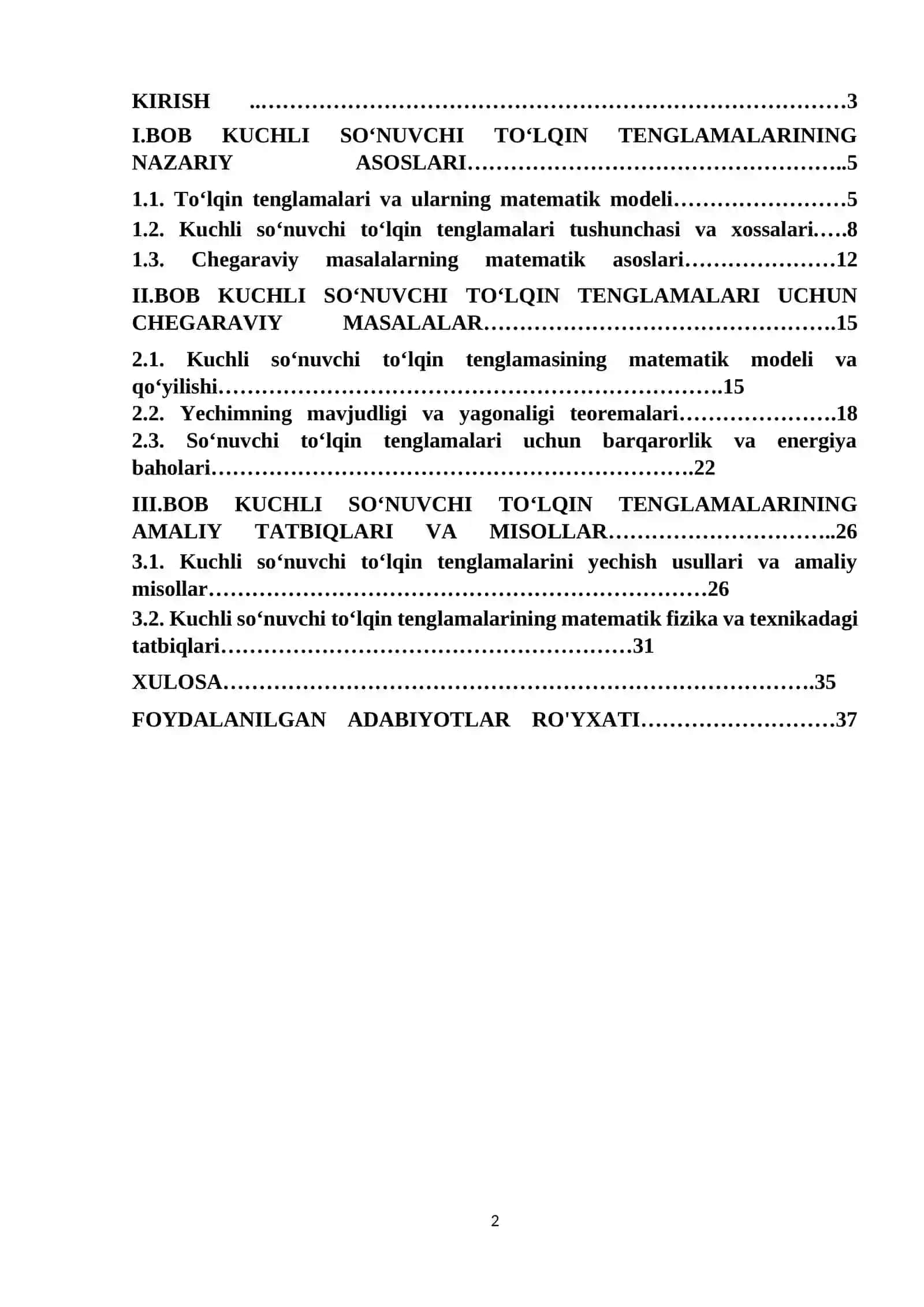 KUCHLI SONUVCHI TO'LQIN TENGLAMALARI UCHUN MASALALAR 2