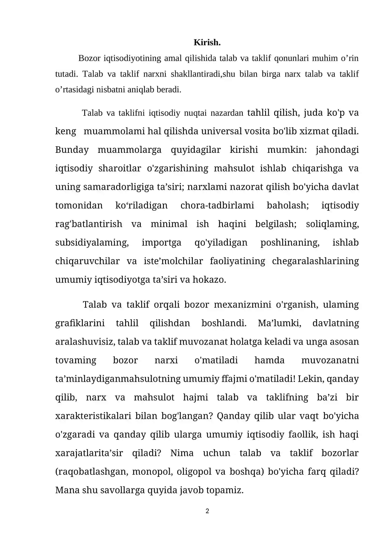Talab, Taklif, Bozor Muvozanati 2