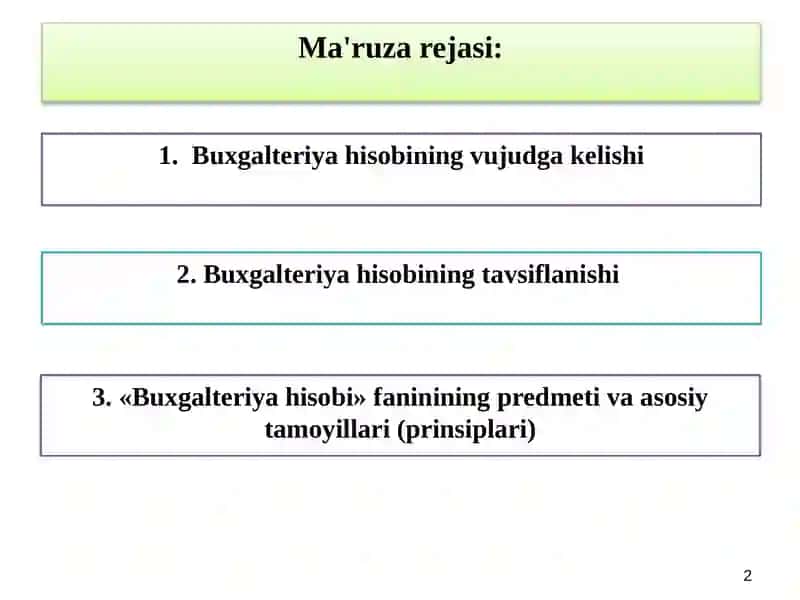 Buxgalteriya hisobi faniga kirish 2