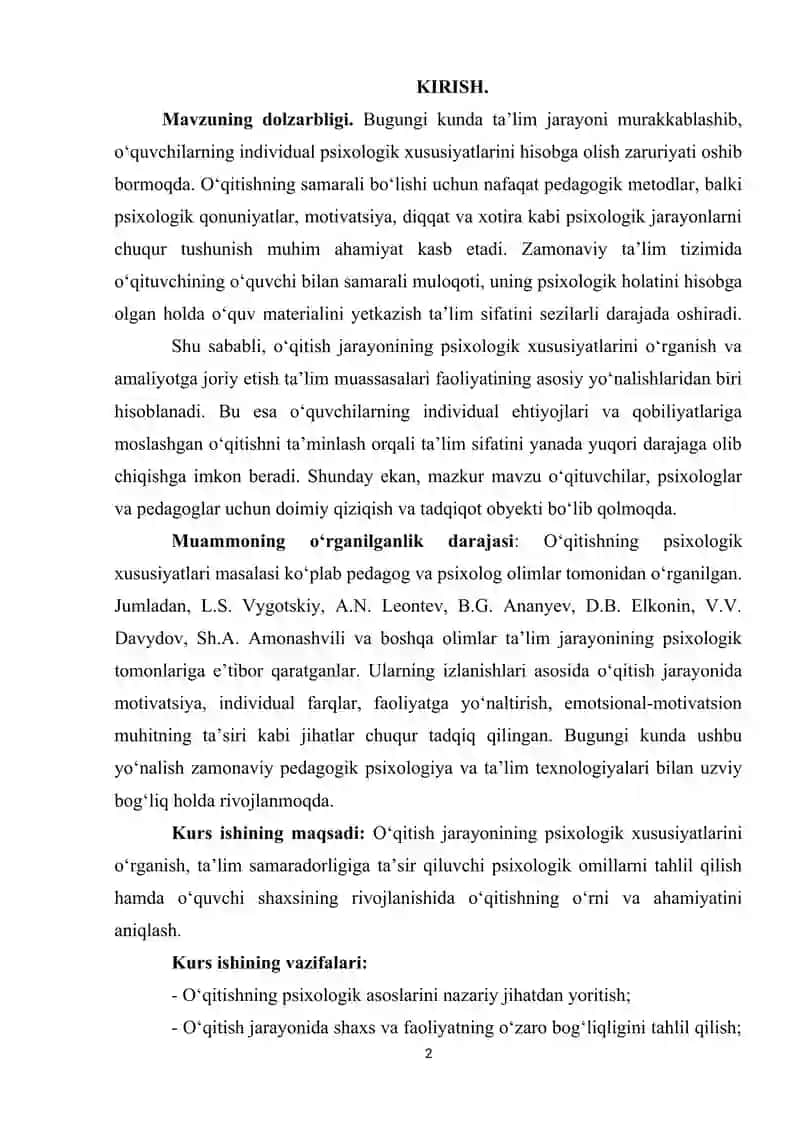 O‘QITISH JARAYONINING PSIXOLOGIK ASOSLARI 2