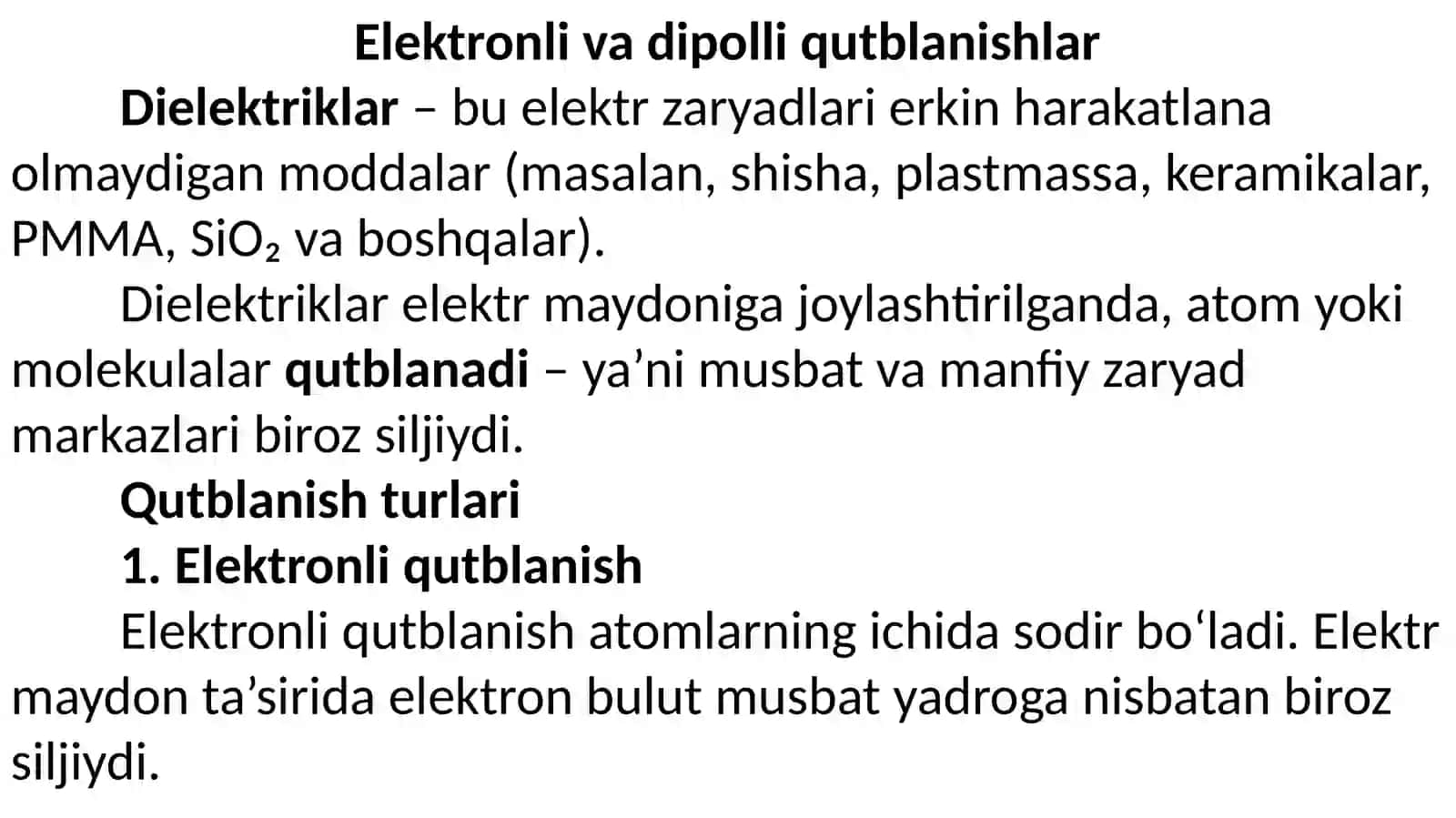 Elektronli va dipolli qutblanishlar 2