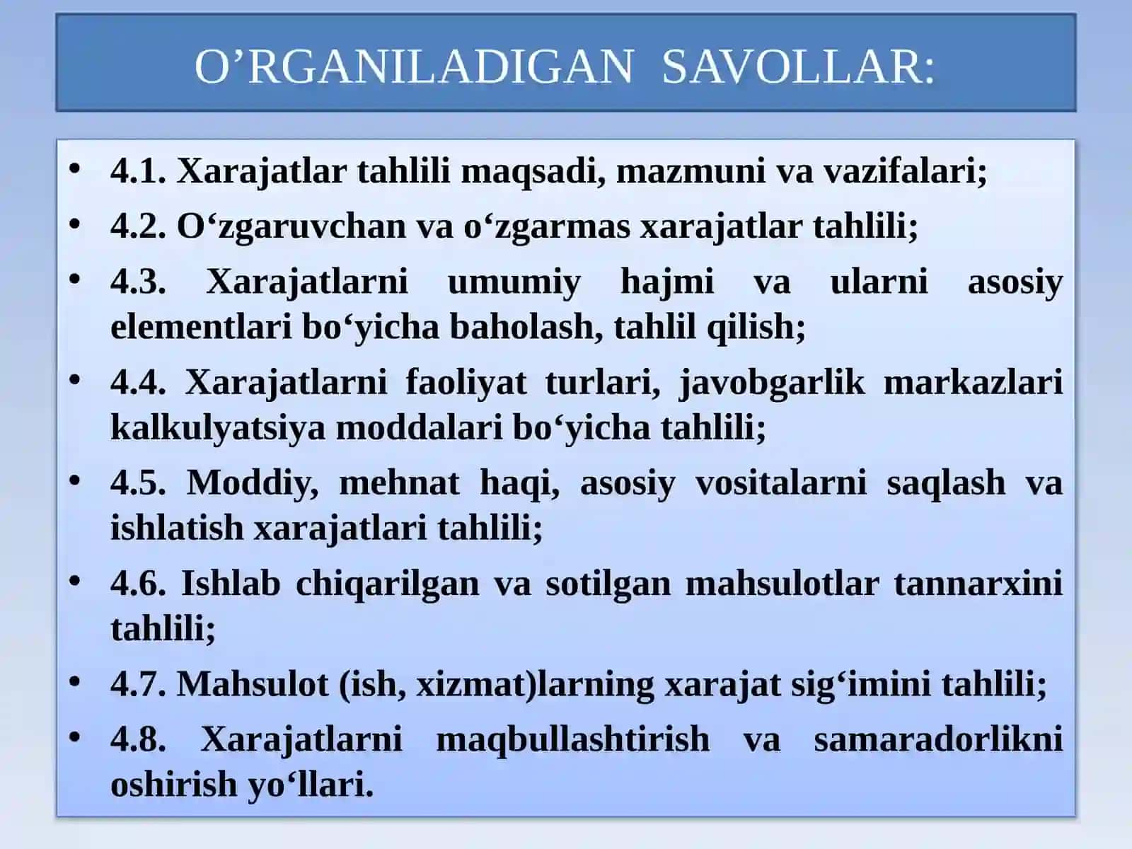 ISLAB CHIQARISH VA DAVR XARAJATLARI TAHLILI 2