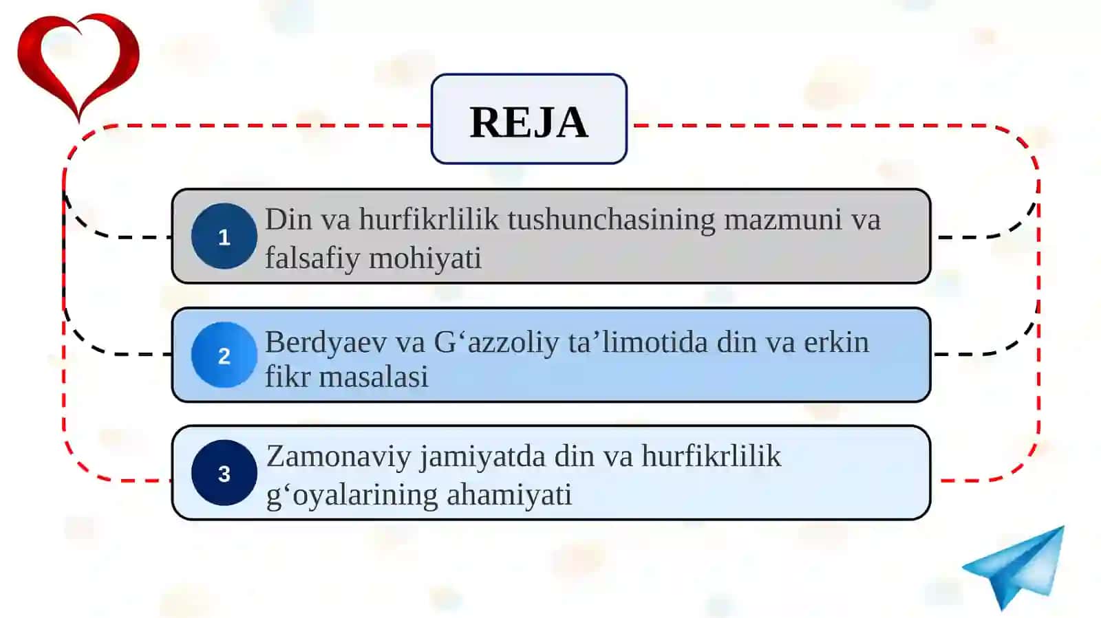 Din va hurfikrlilik”  (Berdyaevning diniy hurfikrlilik haqidagi g‘oyalarini G‘azzoliy g‘oyalari bilan qiyoslash) 2