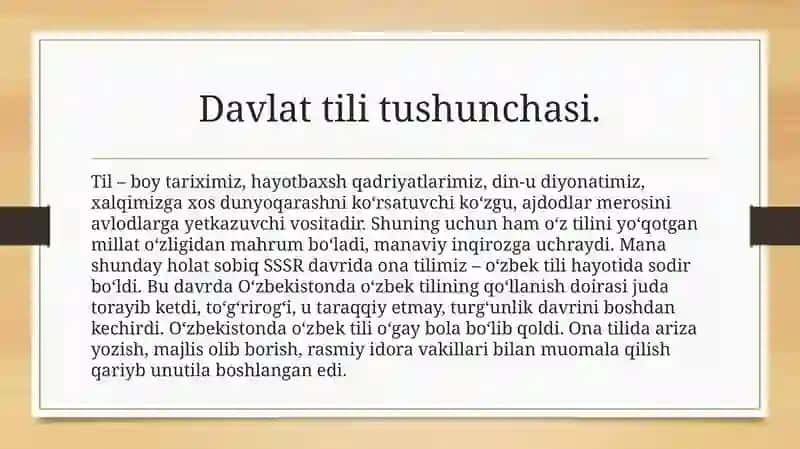O’zbekiston respublikasining davlat tili to’g’risidagi qonuni va uning tarixiy ahamiyati 2