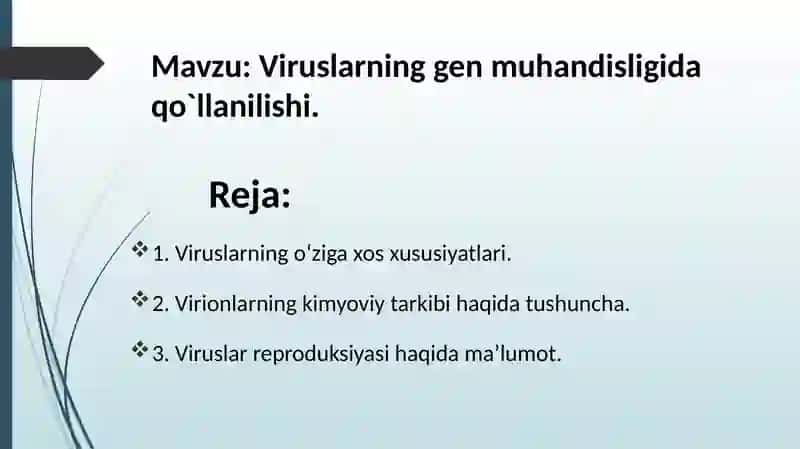Viruslarning gen muhandisligida qo`llanilishi. 2