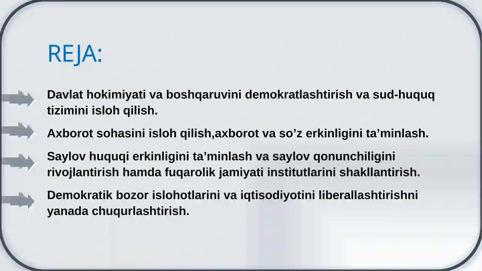 Mamlakatimizda demokratik  islohotlarni yanada chuqurlashtirish va fuqarolik jamiyatini rivojlantirish konsepsiyasi 2
