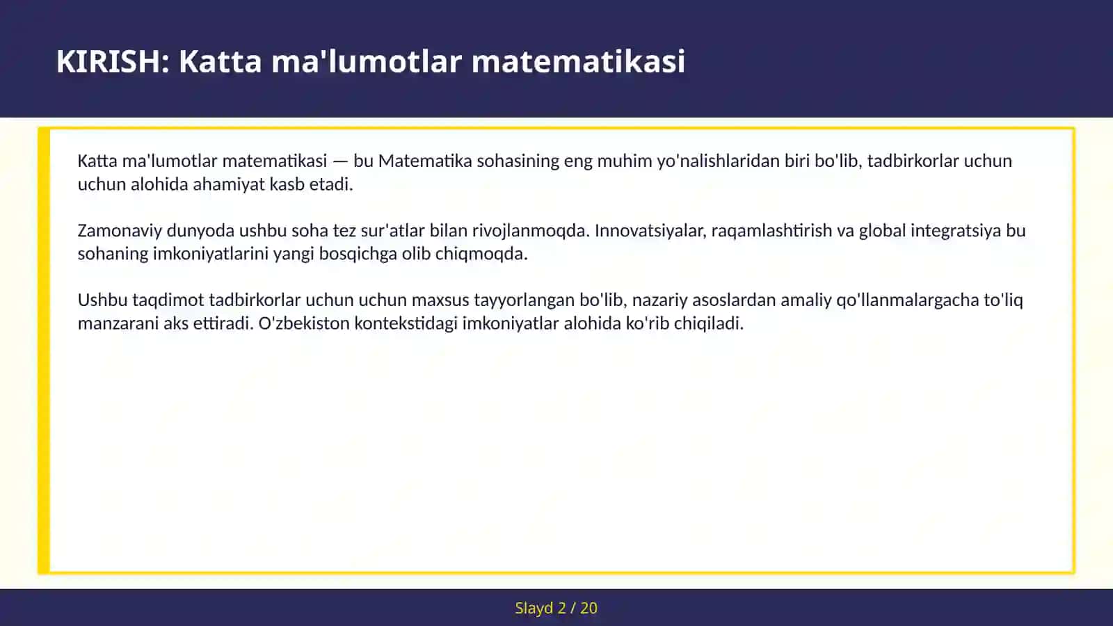 KATTA MA'LUMOTLAR MATEMATIKASI 2