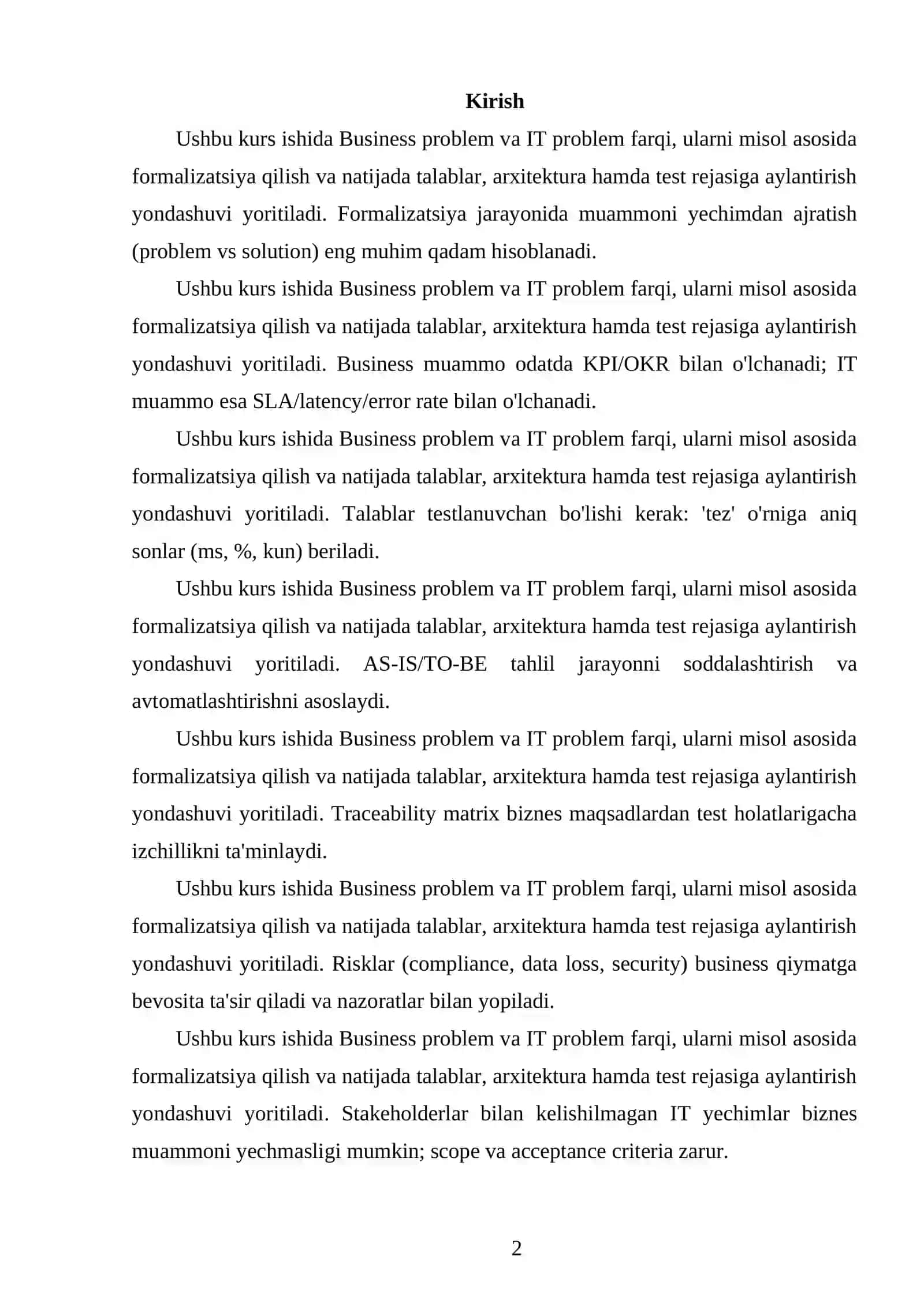 BOB. BUSINESS PROBLEM VA IT PROBLEM NAZARIY ASOSLARI 2