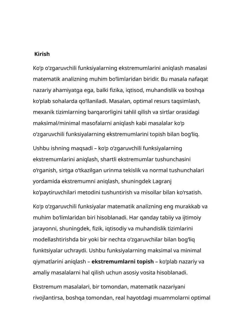 Ko‘p o‘zgaruvchili funksiya ekstremumlari 2