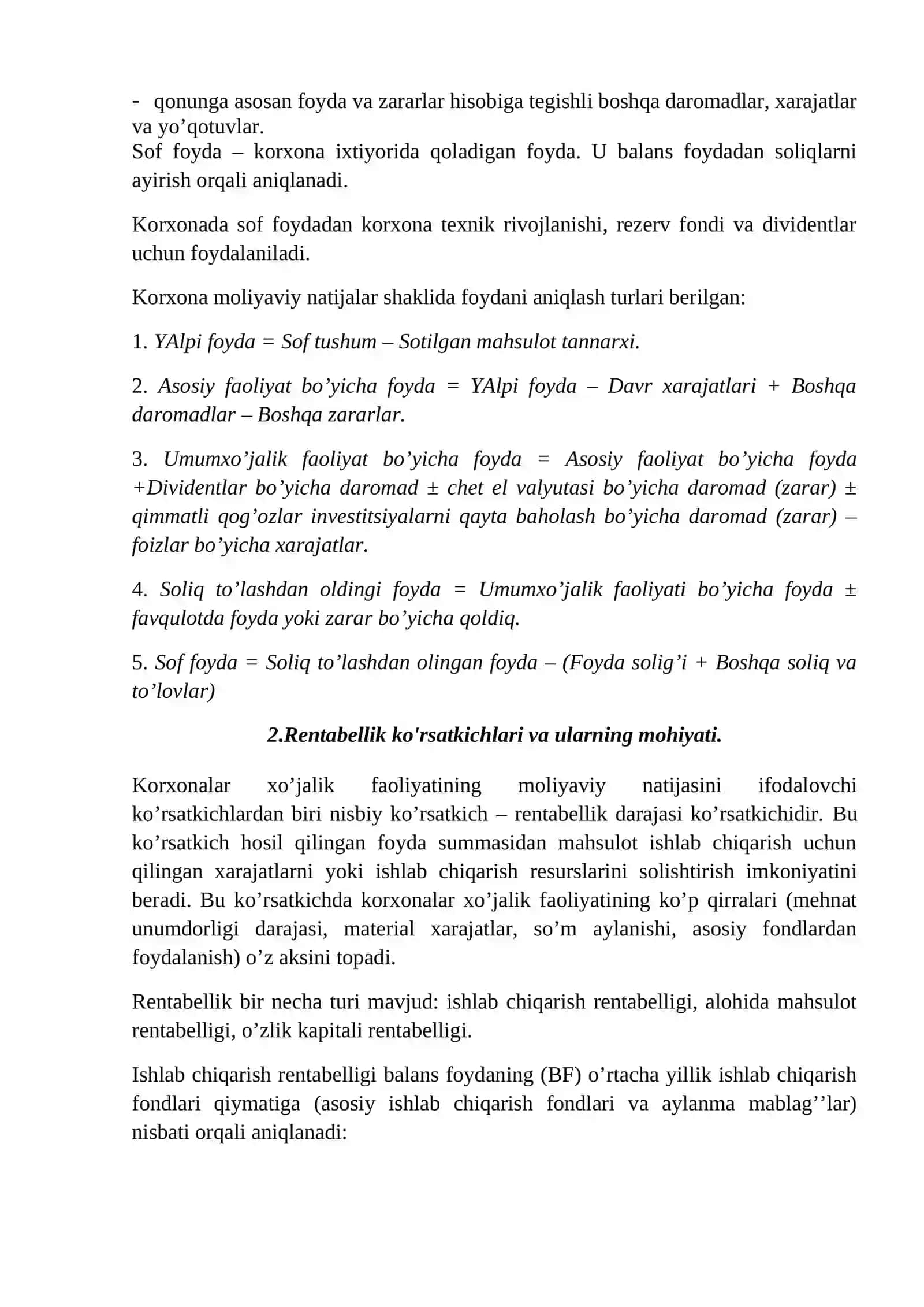 7-mavzu.Korxonaning daromadlari va foyda 2