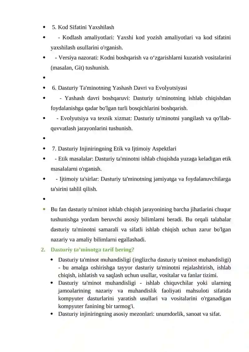 Dasturiy injiniringga kirish 2