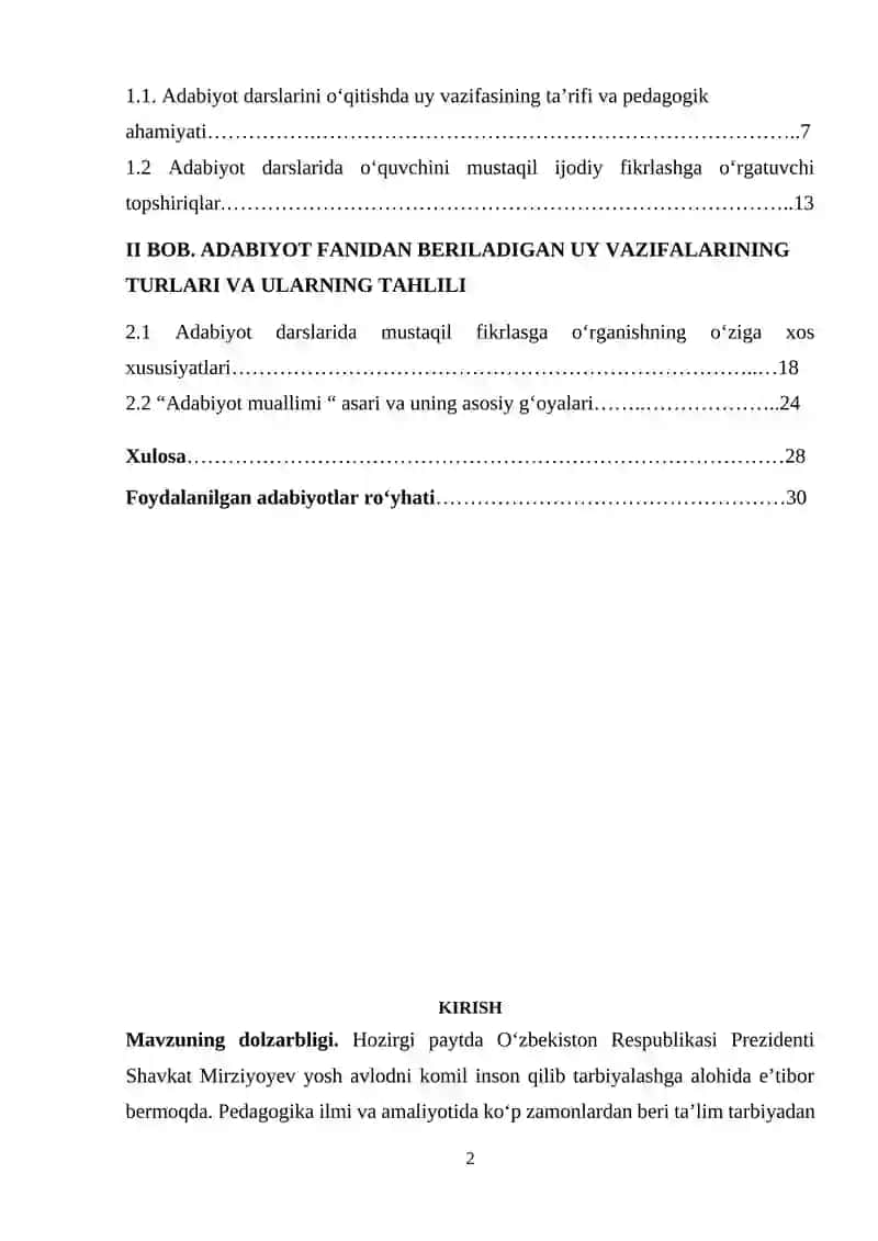 "Adabiyot o‘qitish metodikasi" 2