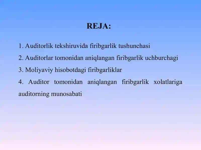 Auditorlik tekshiruvida firibgarlikni aniqlash 2