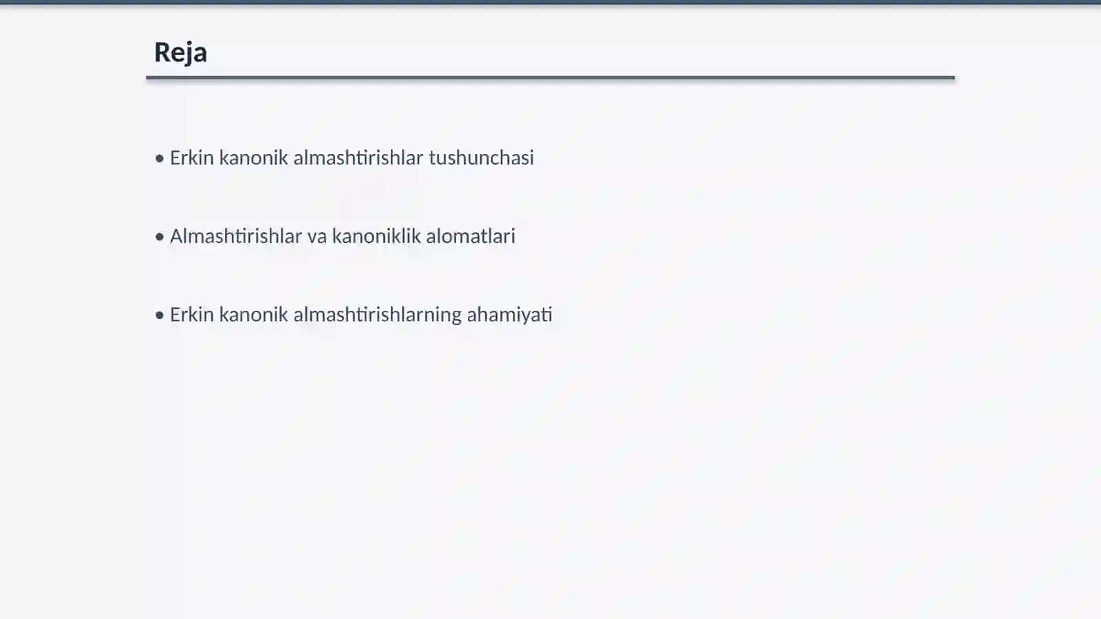 Erkin kanonik almashtirishlar 2