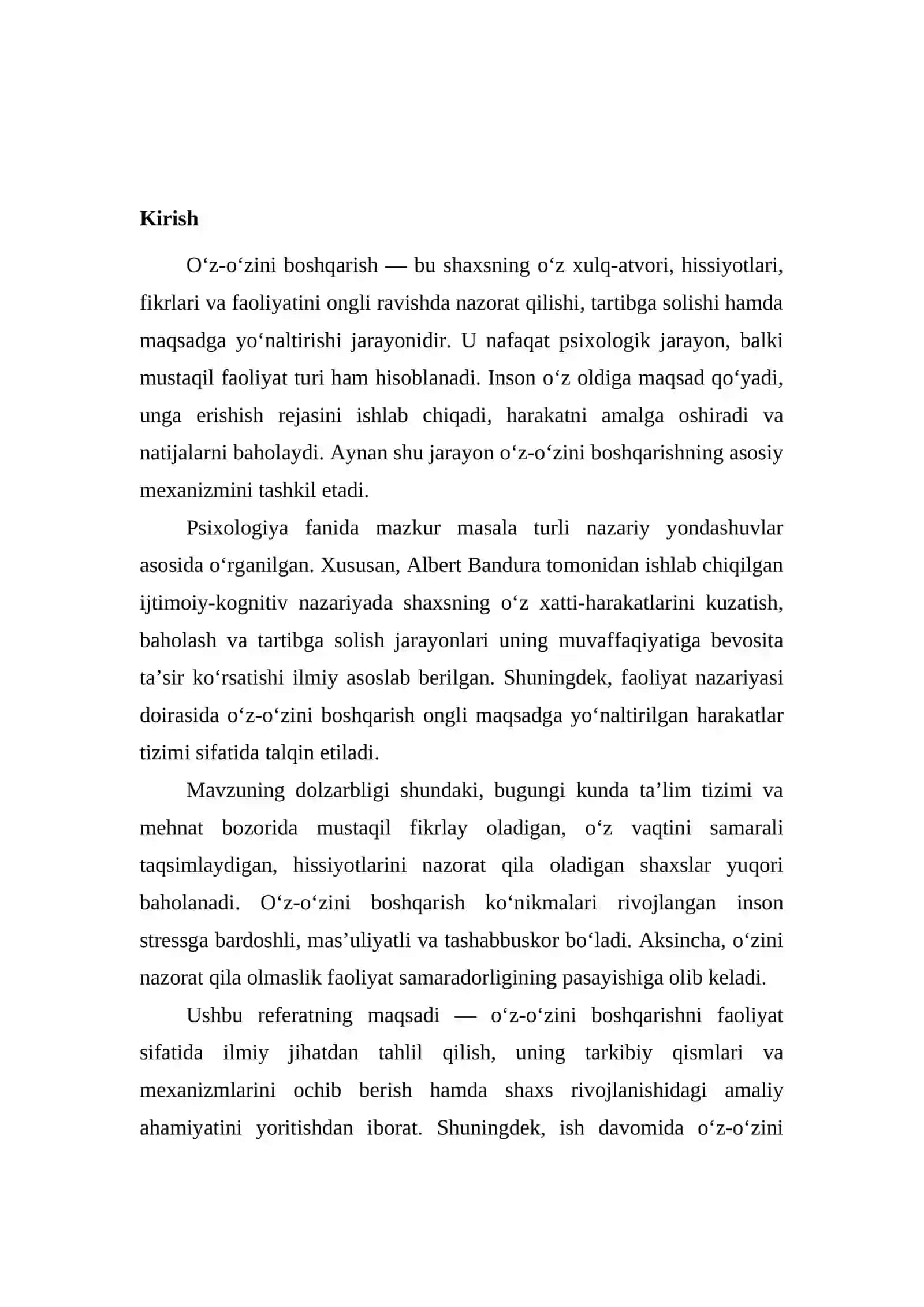 O’zini o’zi boshqarish praktikumi 2
