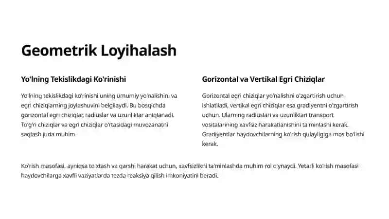 Avtomagistrallarni Loyihalashning O'ziga Xosligi 2