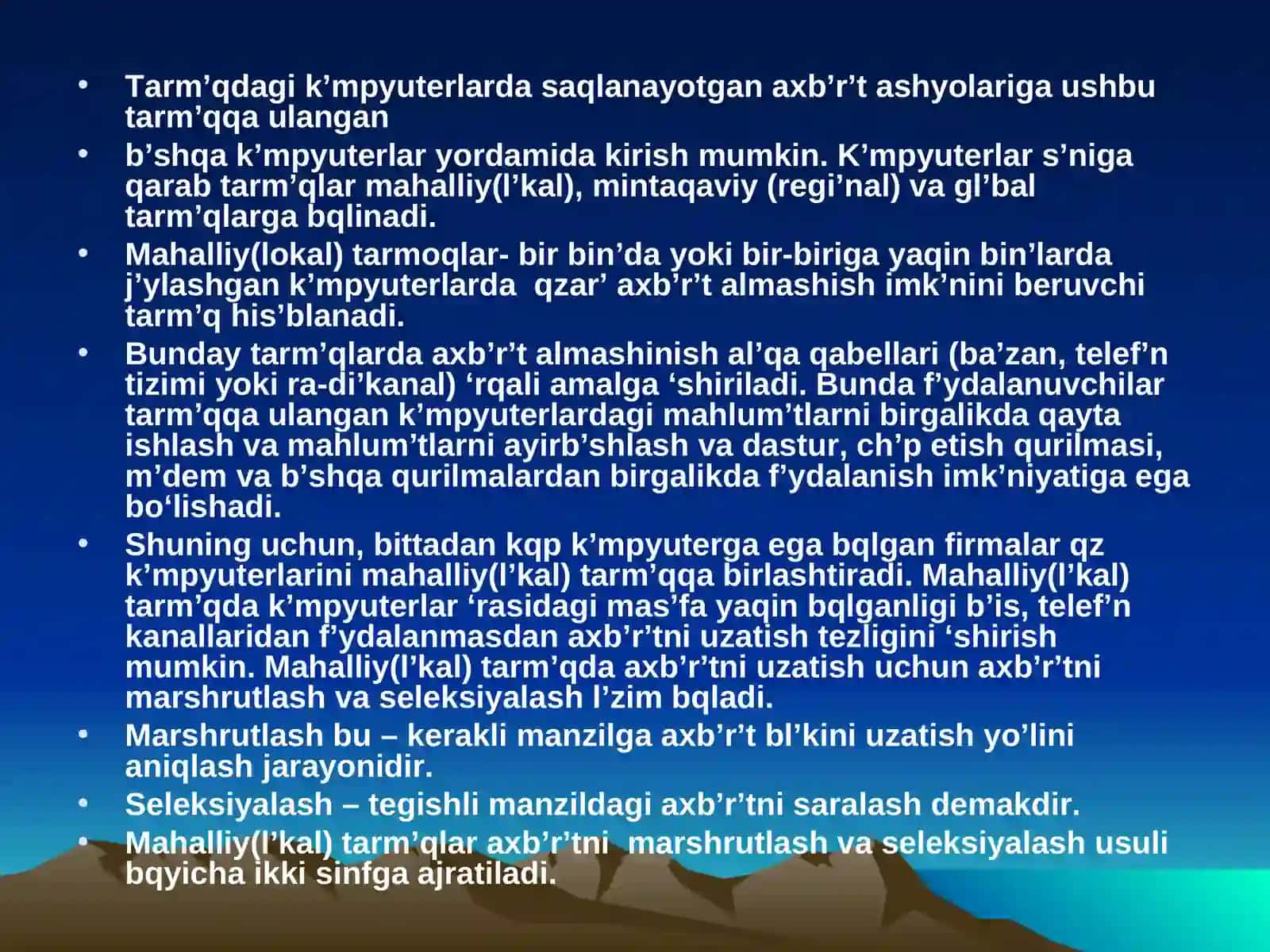 Internet tarmog’i. Lokal va global tarmoqlar 2