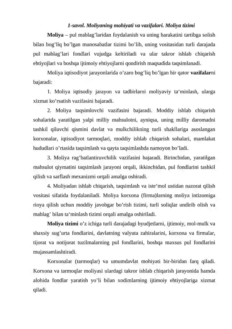 Moliya tizimi va moliyaviy siyosat. Pul-kryedit tizimi. Banklar va ularning bozor iqtisodiyotidagi roli 2