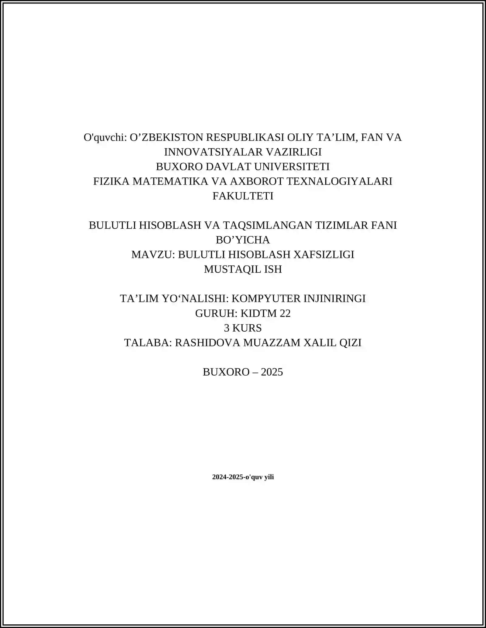 BULUTLI HISOBLASH XAFSIZLIGI 2