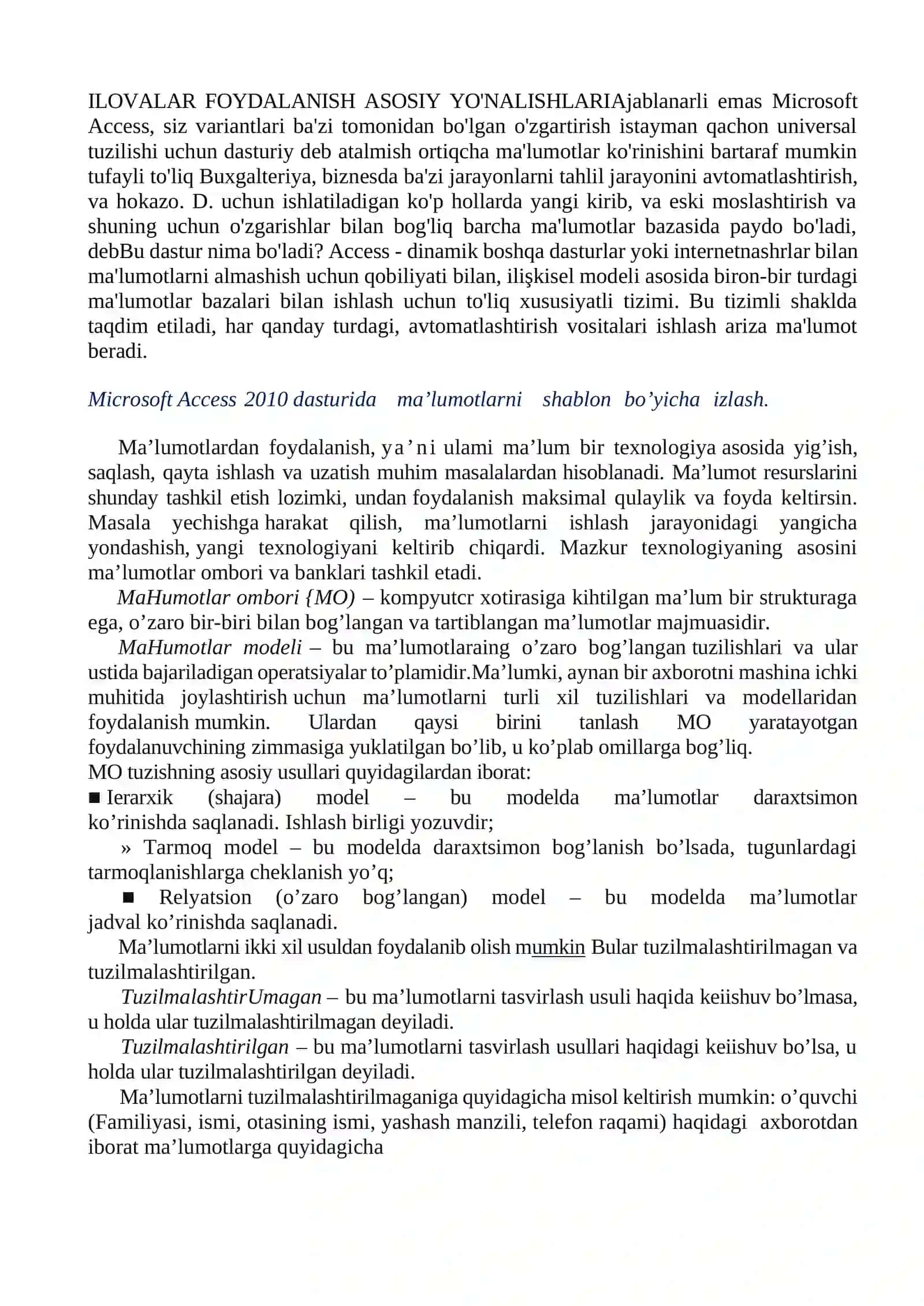 MS Accesda malumotlar omborini yaratish 2