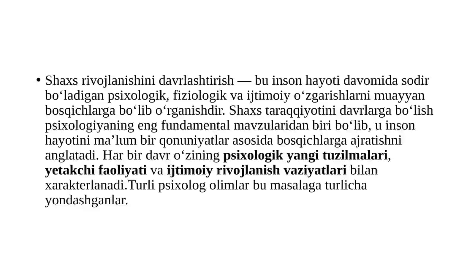 Shaxs rivojlanishini davrlashtirish 2