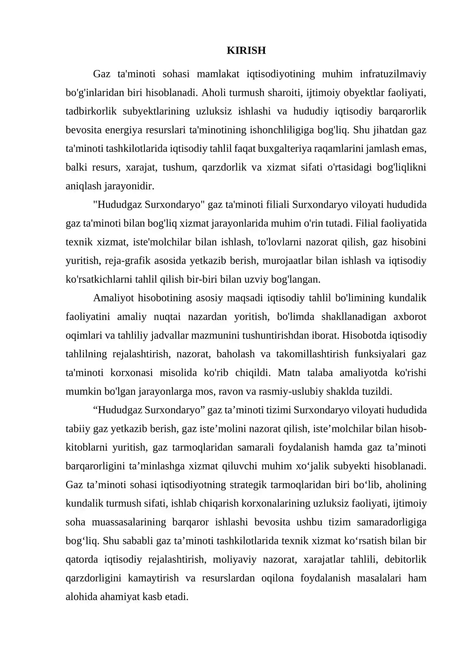GAZ TA'MINOT AMALIYOT HISOBOTI 2