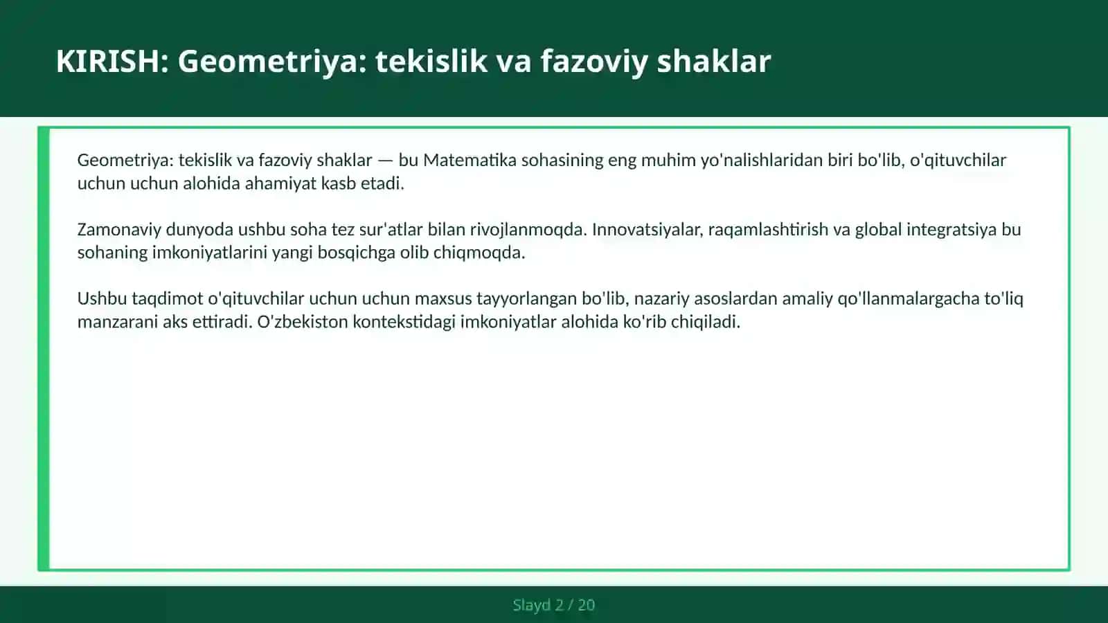 GEOMETRIYA: TEKISLIK VA FAZOVIY SHAKLAR 2