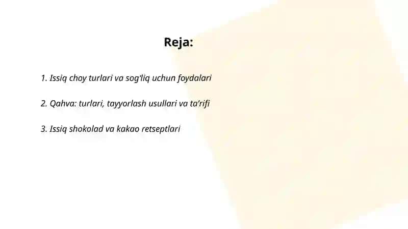 Issiq va yaxna ichimliklar 2