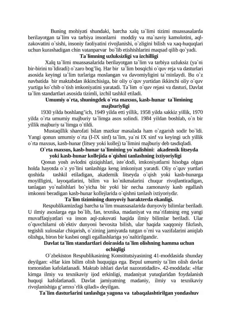 O`ZBEKISTON RESPUBLIKASI TA`LIM TIZIMI 2