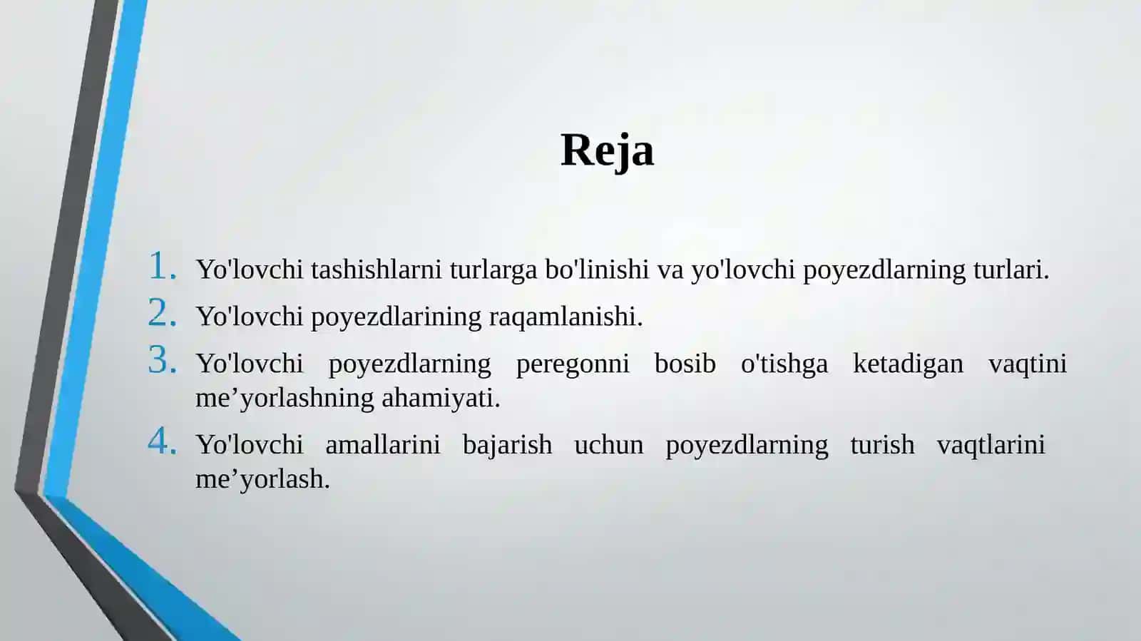 Yo'lоvchi poyezdlarning turish vaqtlarini me'yorlash 2