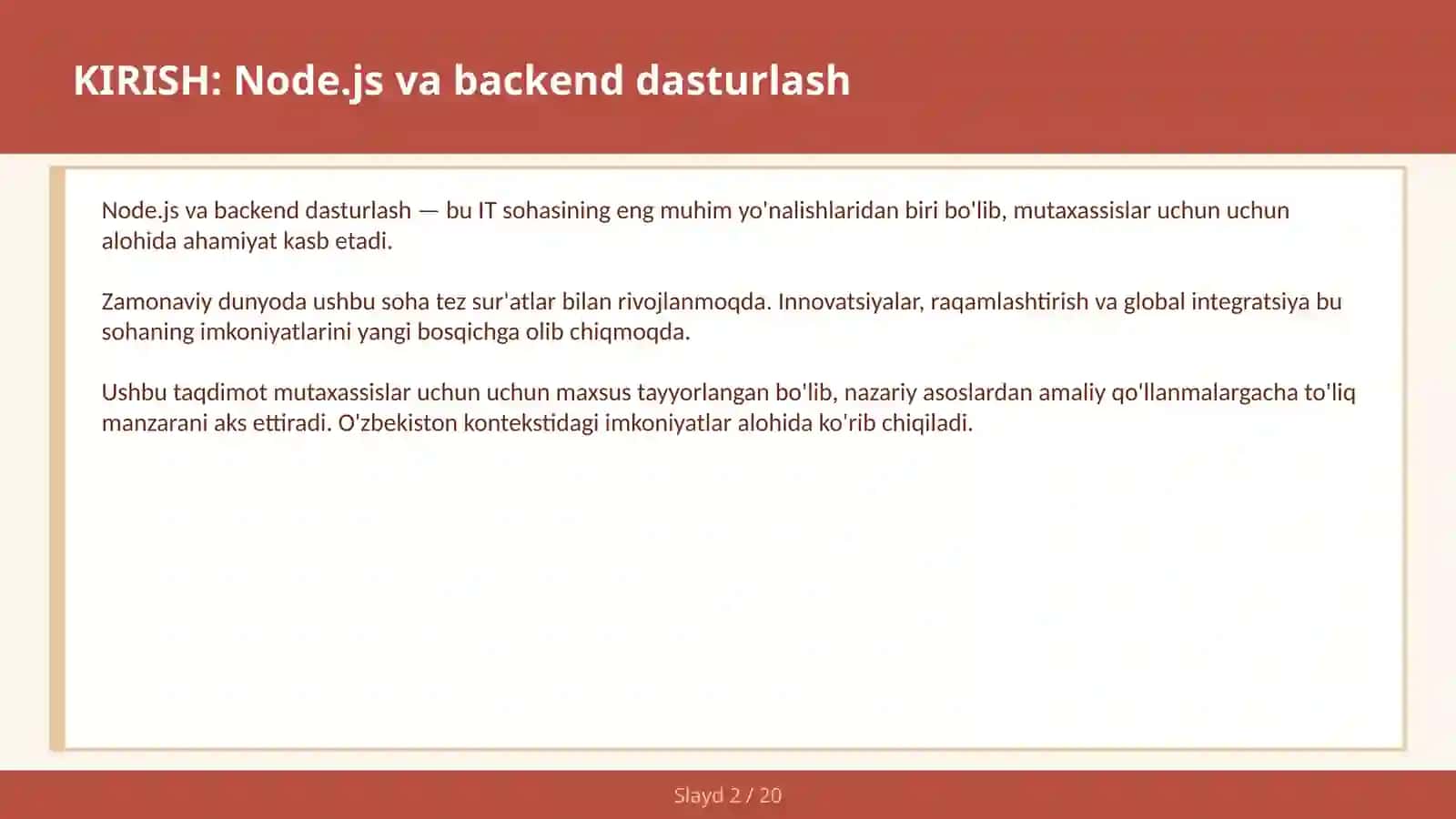 Node.js va backend dasturlash 2