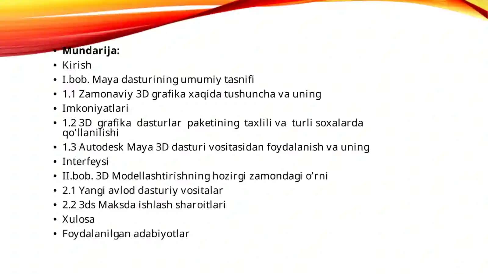 Maya dasturida obektlar ustida bajariladigan operatsiyalar va buyruqlar bilan ishlash 2