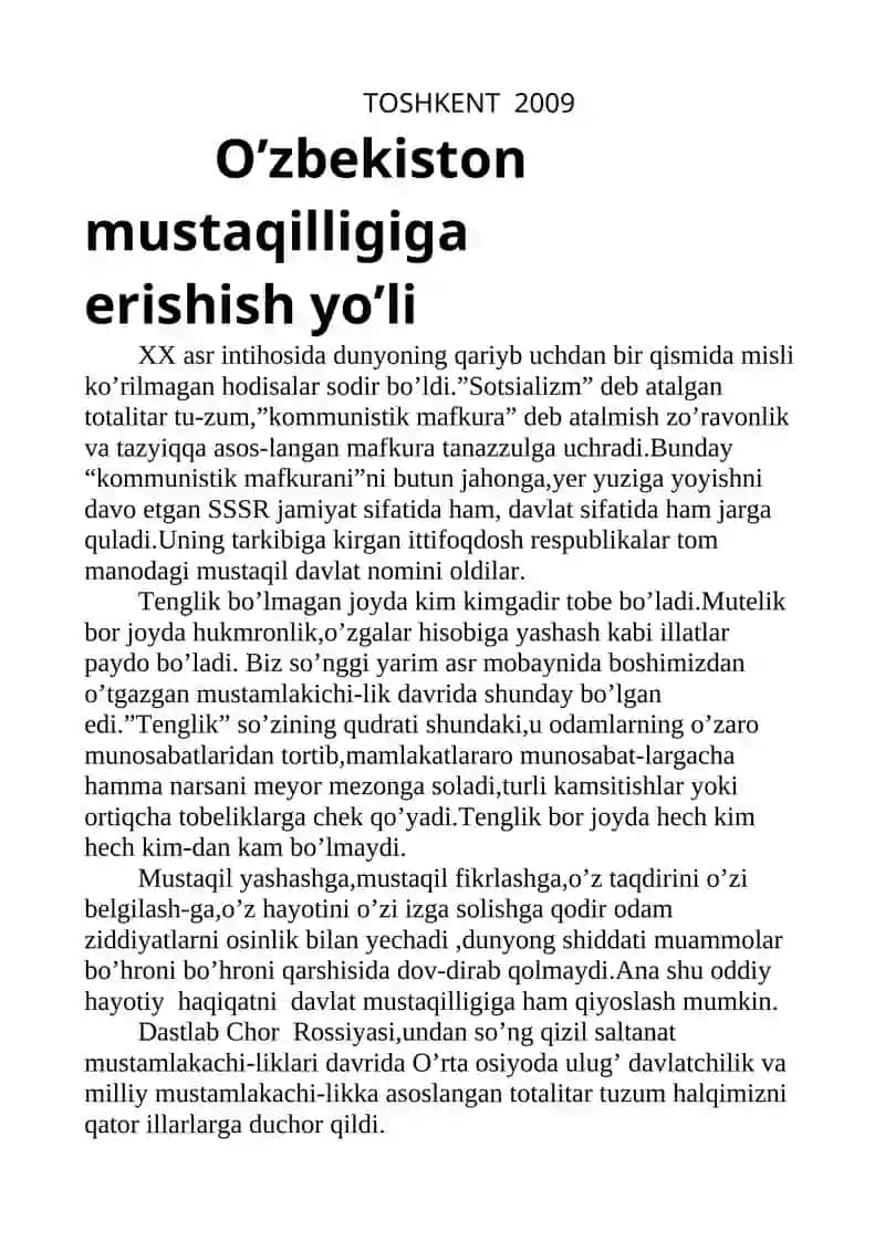 O’zbekiston mustaqilligiga erishish yo’li 2