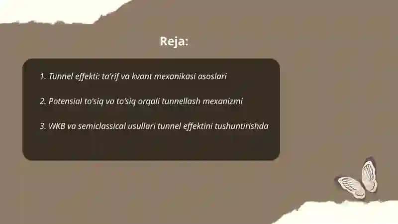 Tunnel effekti va uni tushuntirish. Kimyo 2