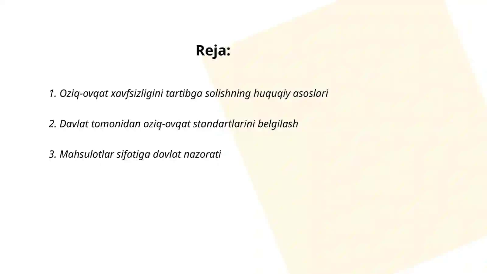 Oziq-ovqat sohasini davlat tomonidan tartibga solish oziq-ovqat xavfsizligini ta’minlash asosi 2