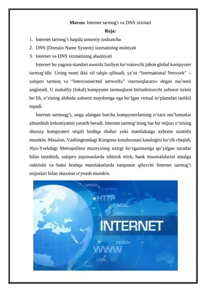 Kompyuter tarmoqlari fanidan mustaqil topshirig‘i 2