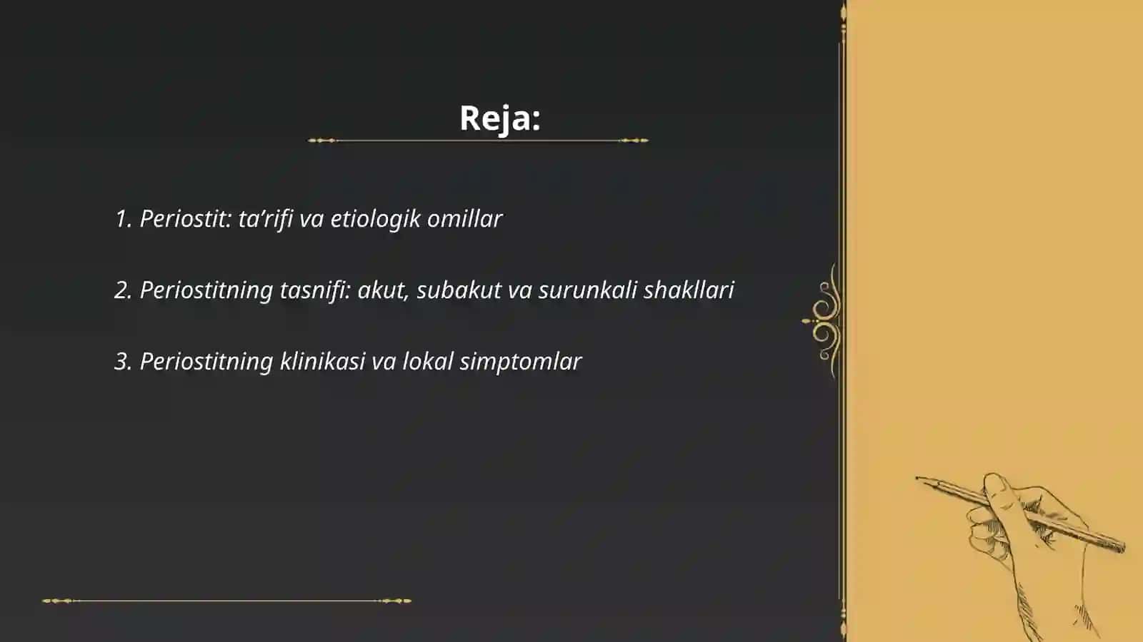 Periostit, abses, flegmona, Odontogen osteomiyelit: Tasnif, klinikasi, tashxis, davolash 2