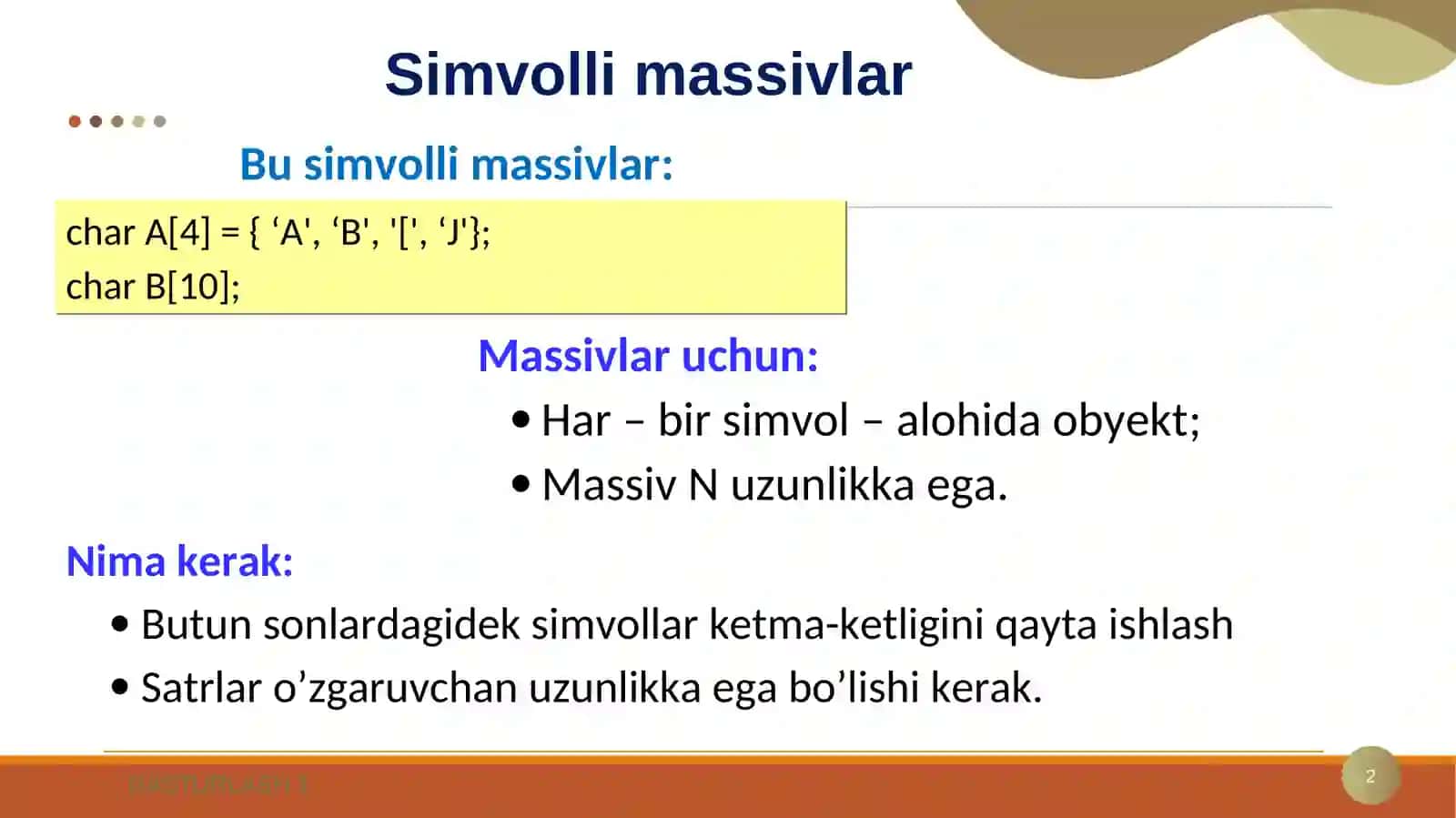 Simvolli massivlar 2