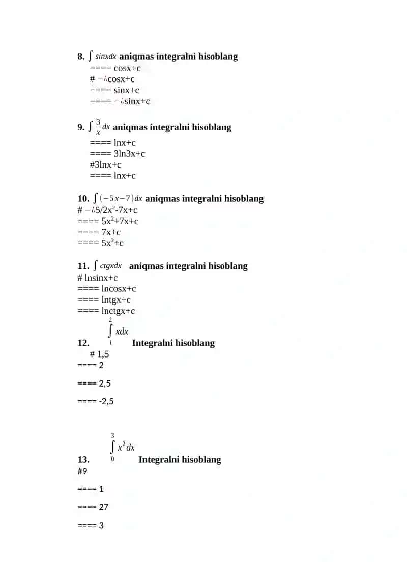 Aniq integral. Xosmas integrallar 2