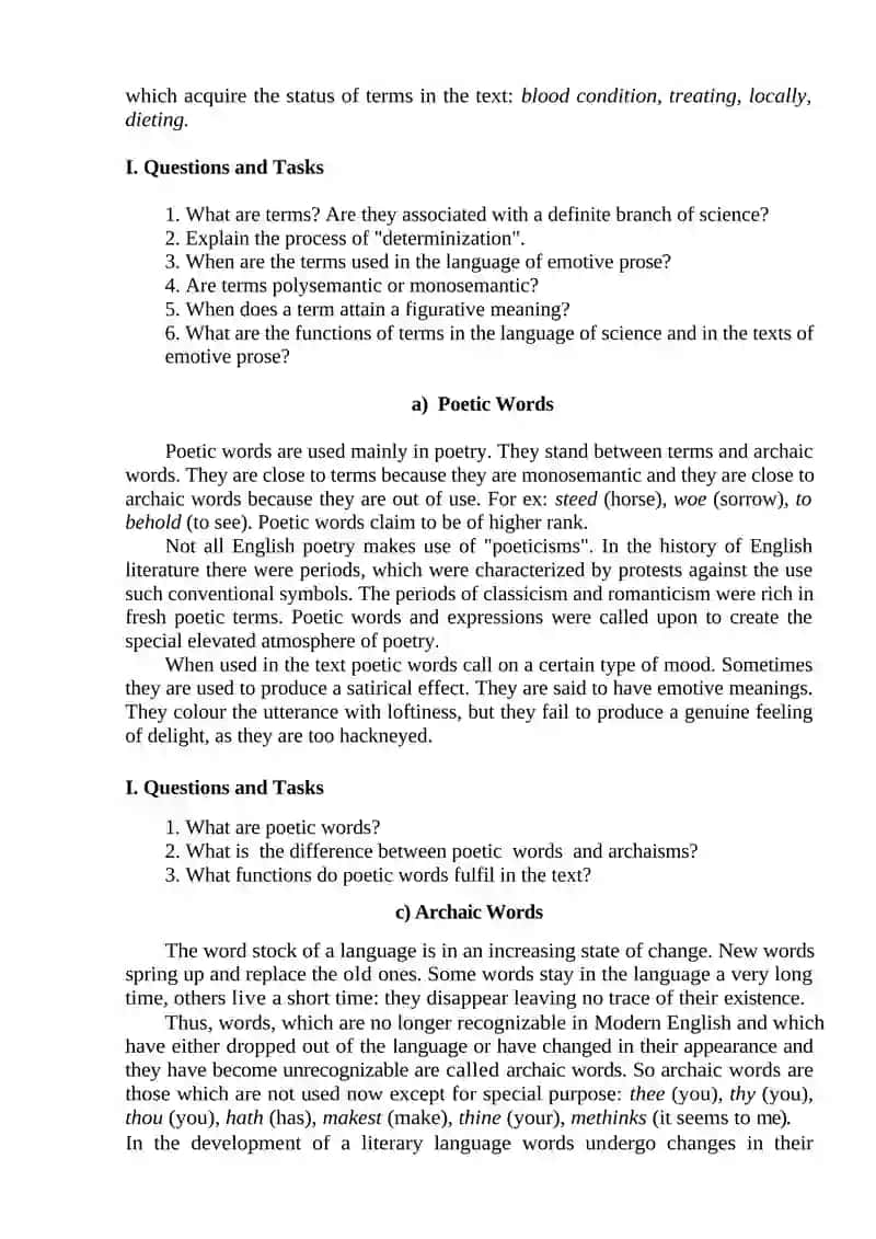 Lecture 5. Special Literary Vocabulary 2
