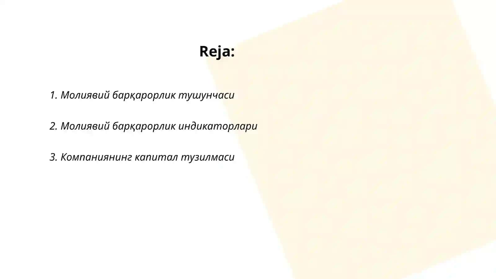 Молиявий барқарорлик таҳлили 2