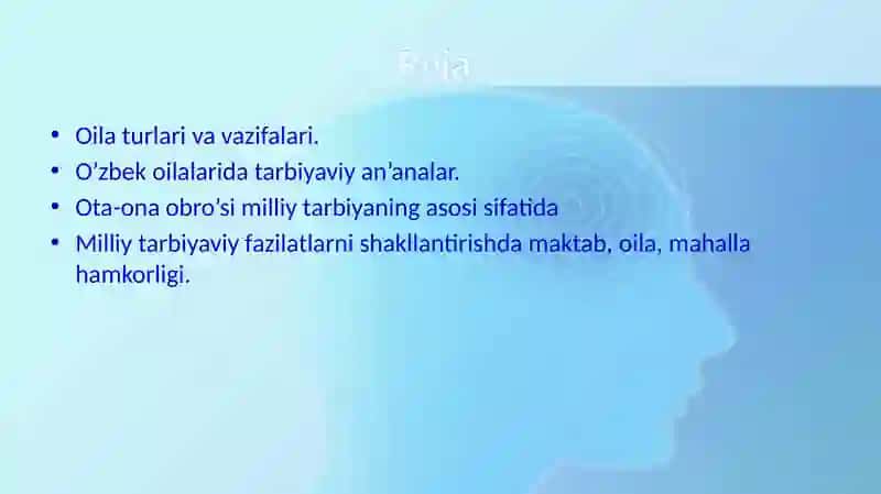 O’zbek oilasi dagi milliy tarbiya oila turlar 2