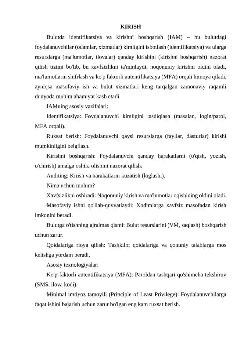 BULUTDA IDENTIFIKATSIYA VA KIRISHNI BOSHQARISH (IAM) 2