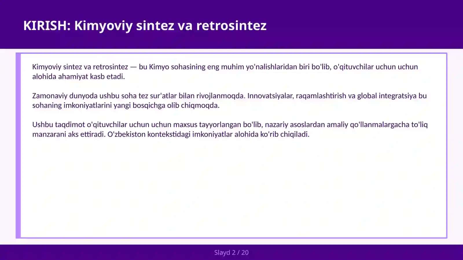 KIMYOVIY SINTEZ VA RETROSINTEZ 2