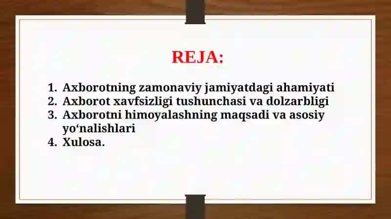 Axborotlar himoyasi. Himoyalashning texnik va dasturiy vositalari 2