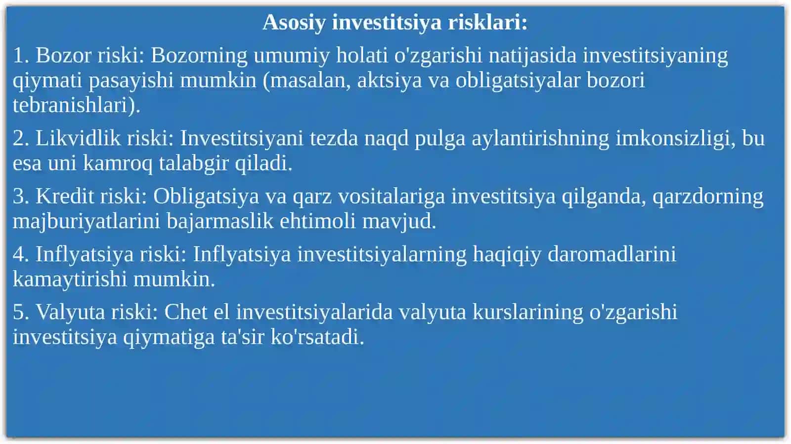 investitsiya risklari va uni kamaytirish yo'llari 2