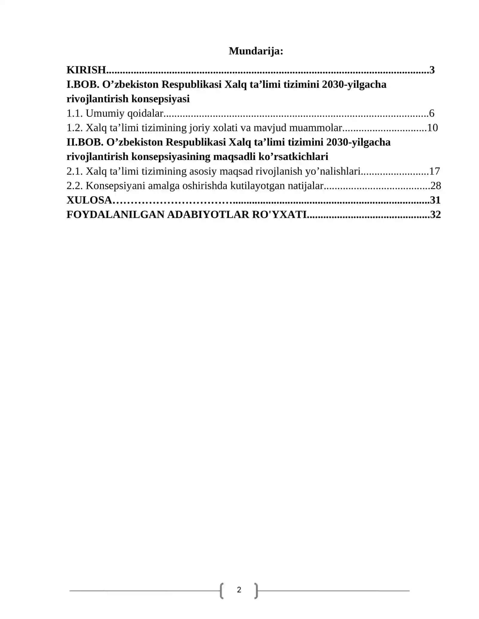 O’zbekiston Respublikasi maktabgacha ta’lim konsepsiyasining mazmuni 2